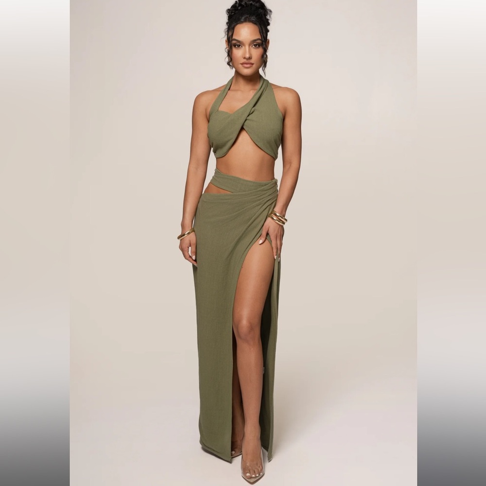 JLUXLABEL SMALL NEW Olive 2 Piece Women's Maxi Skirt Set